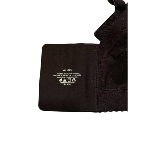 Curvy Couture Luxe Lace Bra 1320 40H/42G Black Beige Wireless Mesh Lingerie - Picture 9 of 9